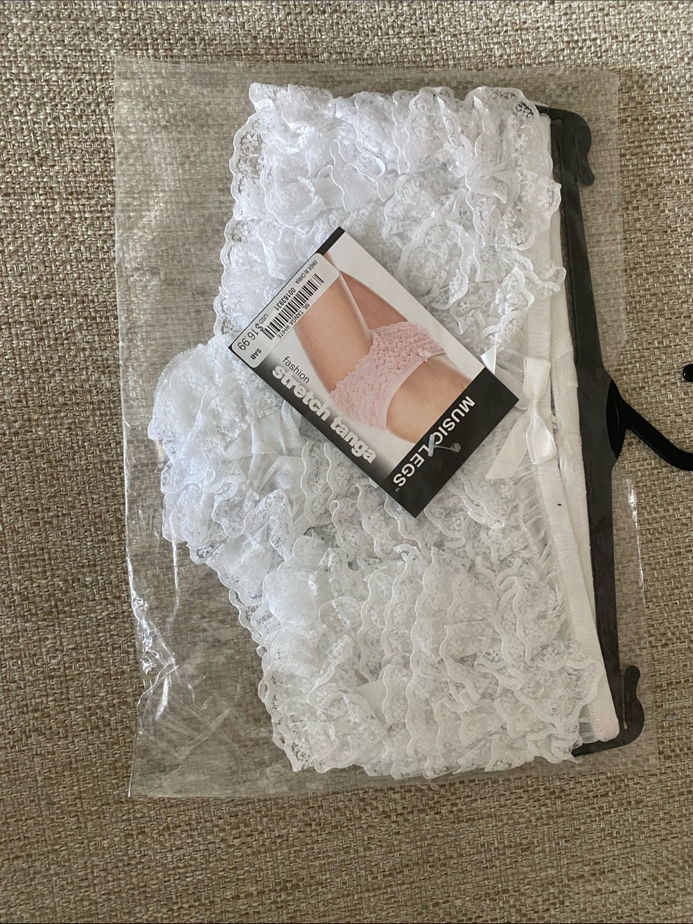 Music Legs White Floral Lace Stretch Thong